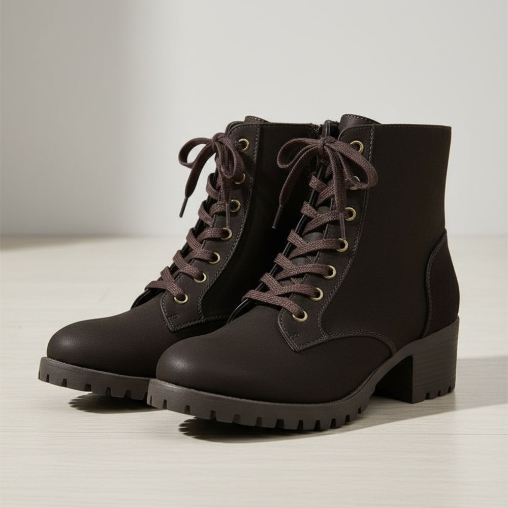 Ironstep Chunky Combat Block- Heel Boots - Picture 3 of 11